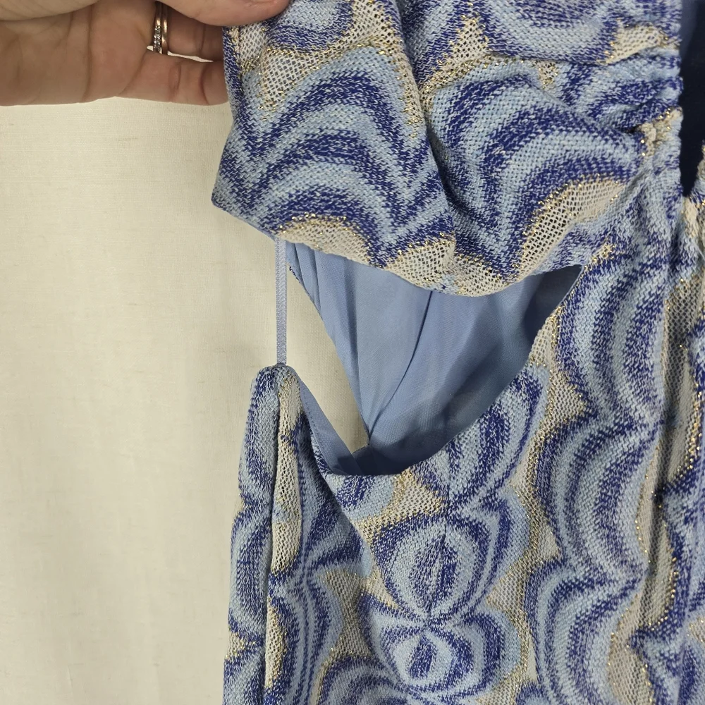 Ramy Brook Womens Size 12 Blue White Hana Jacquard Cut Out Mini Dress - Picture 6 of 7